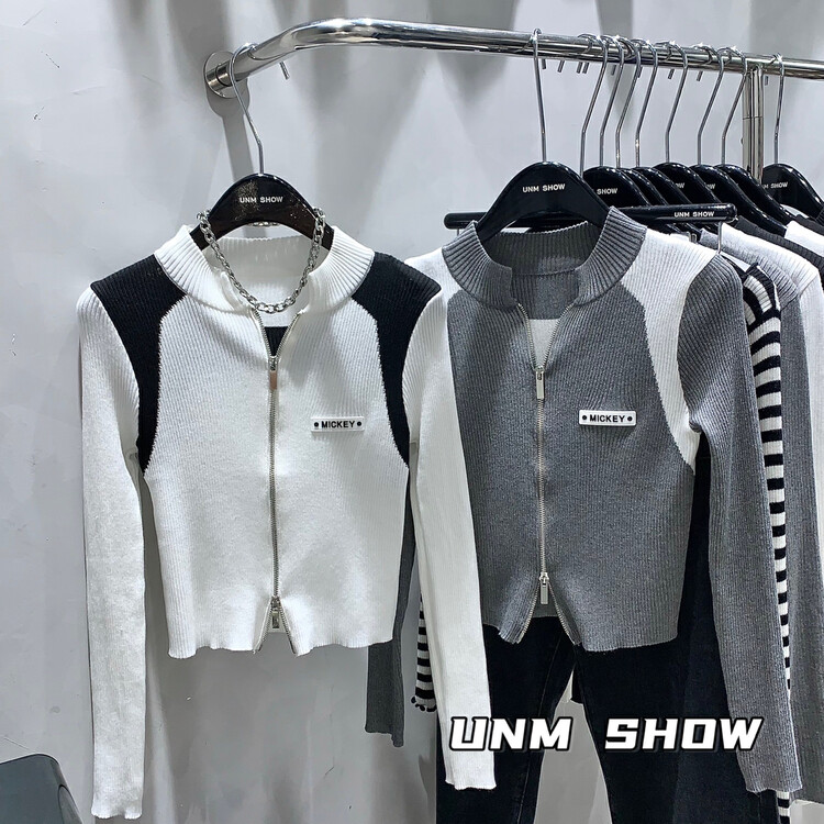 New in early autumn!【UNM-SHOW】Double-head zipper colorblock sweater 6571# WTT
