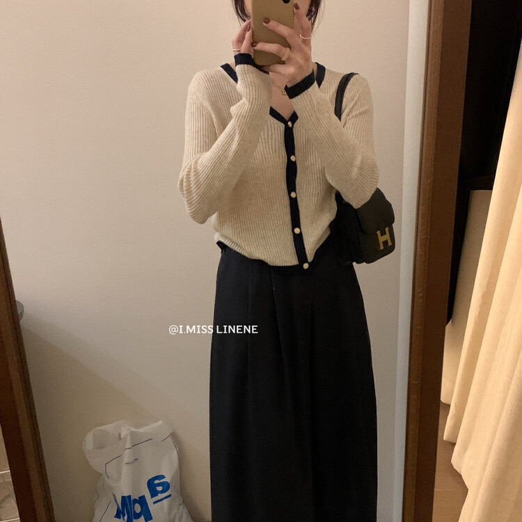 【IMISS】French temperament v-neck sweater top knitted cardigan QK0299