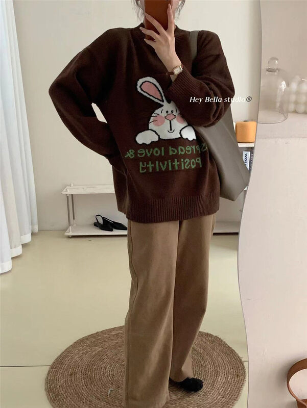 【HEY BELLA】Round Neck Pullover Comfort Pattern Thermal Sweater B9679# L