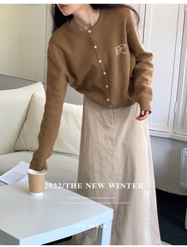 [THE MIND] wool round neck embroidered casual all-match slim sweater 71508
