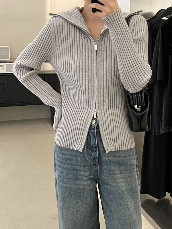 【CLEAN SPACE】Simple Slim Fit Zipper Knit Cardigan 33756-33756A