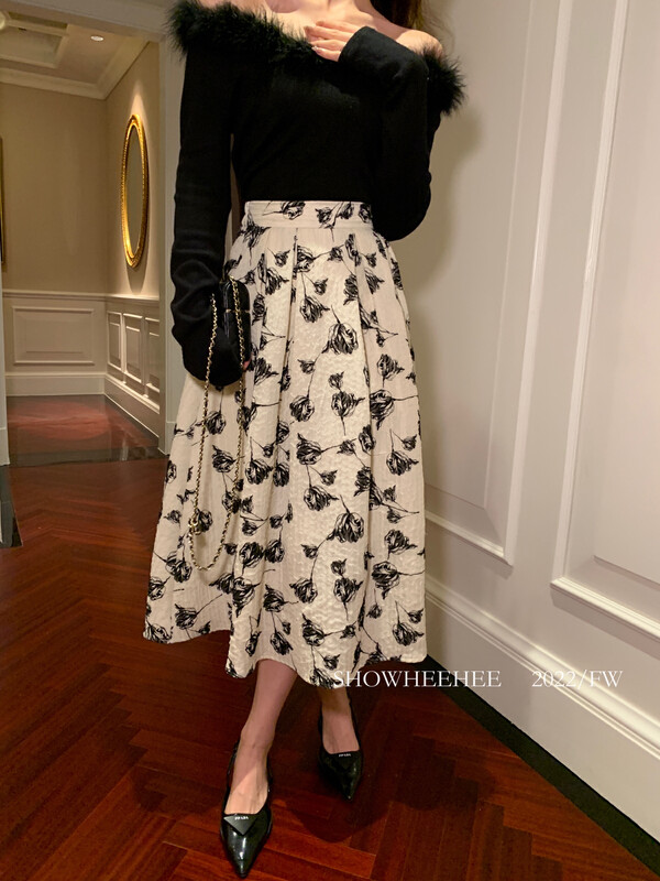 Autumn is new! [Xiu Xixi] French high-end ink printing large pleated skirt 19580# JHY