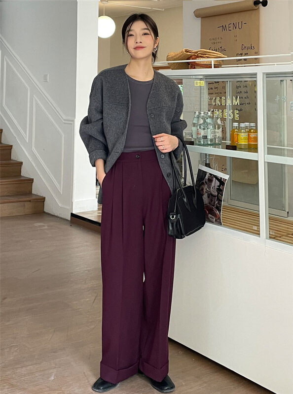 【CLEAN SPACE】Textured straight commuter trousers 33367# CQW