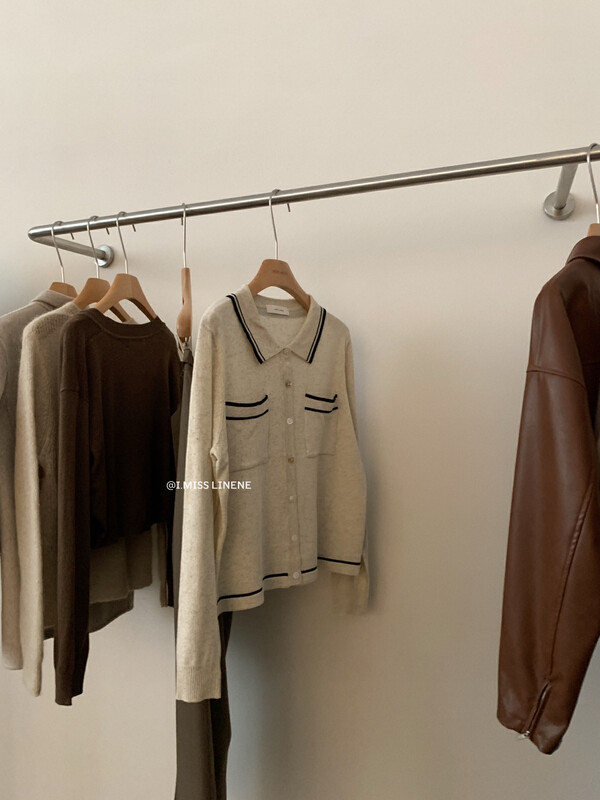 【IMISS】Korean version of casual pol neck contrast knitted top knitted sweater QK0267