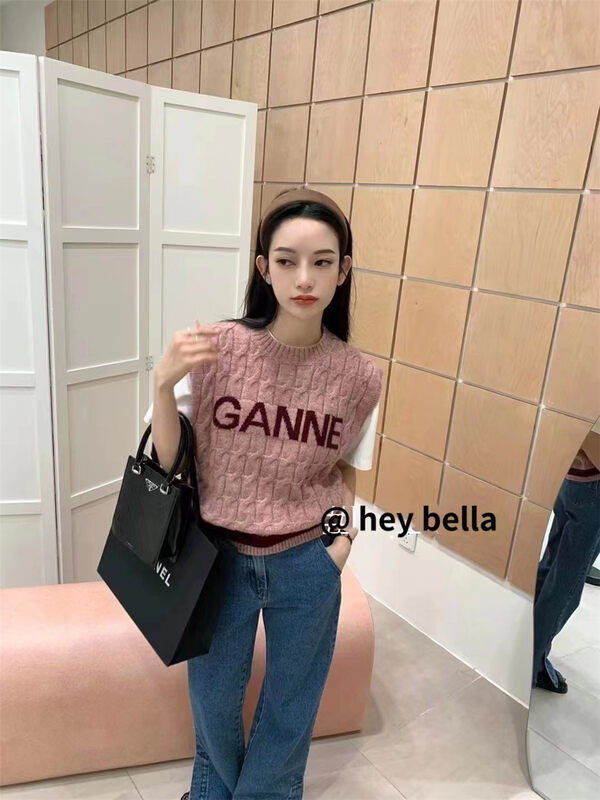 Original price 50.76! New for autumn! [HEY BELLA] Round neck sleeveless comfortable letter vest (only for vest) 5385# L