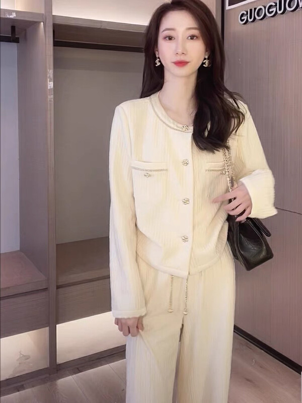 【KIKI STUDIO】Korean all-match shirt + elastic waist straight casual pants suit 6973# HJY