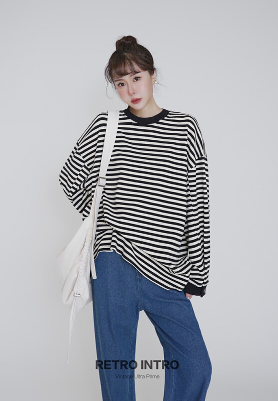 [RIN] Simple and elegant Korean style striped all-match sweater R21572