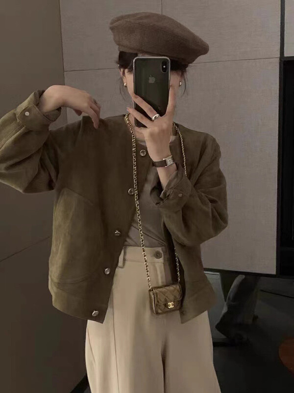 New in autumn!【RS】Casual round neck single-breasted short coat LL0120# FHX
