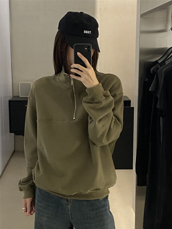 New in autumn!【CLEAN SPACE】Simple solid color half zipper loose sweater 32788# CQW