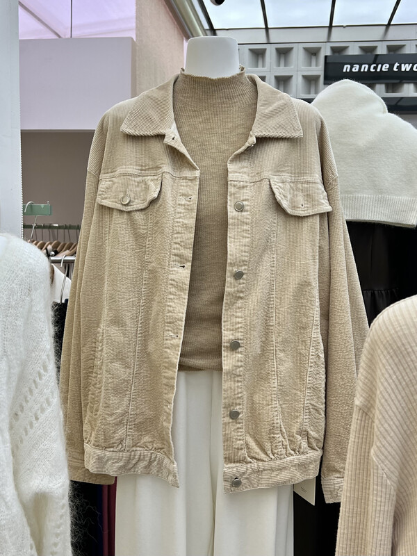 [RIN] Japanese retro lapel all-match corduroy short jacket R-21576