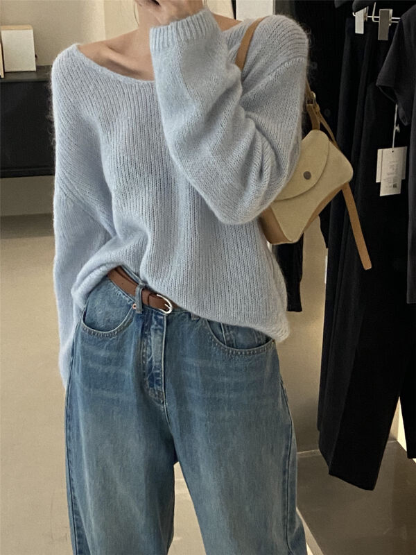 Selected mohair yarn, 15 colors into [CLEAN SPACE] simple solid color casual V-neck sweater 33059# CQW