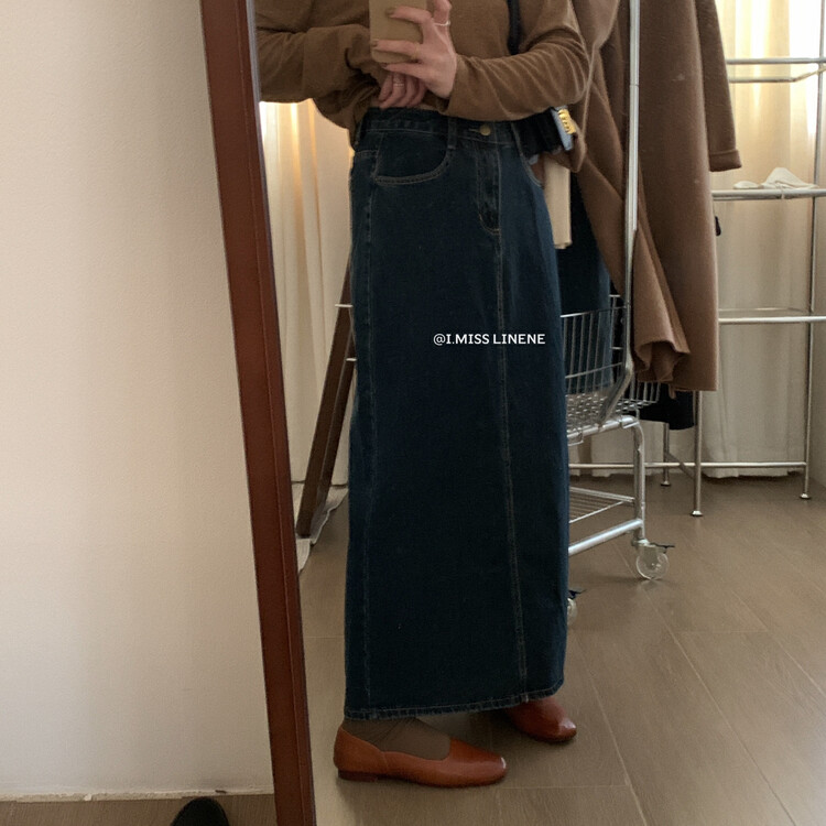 【IMISS】Retro high-waisted slim black and gray denim skirt QK7976