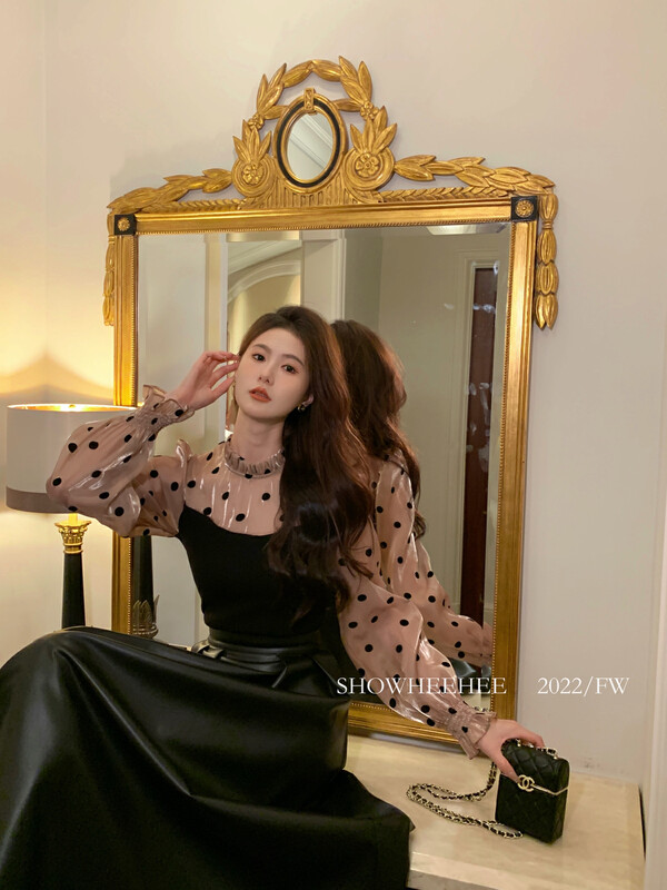 New in autumn! [Xiu Xixi] French retro chic fungus shirt 9290# JHY