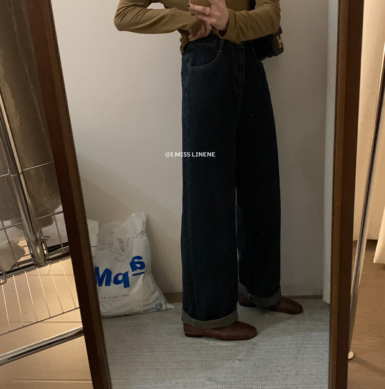 【IMISS】Retro niche all-match high-waisted denim wide-leg pants jeans QK7981# FHX