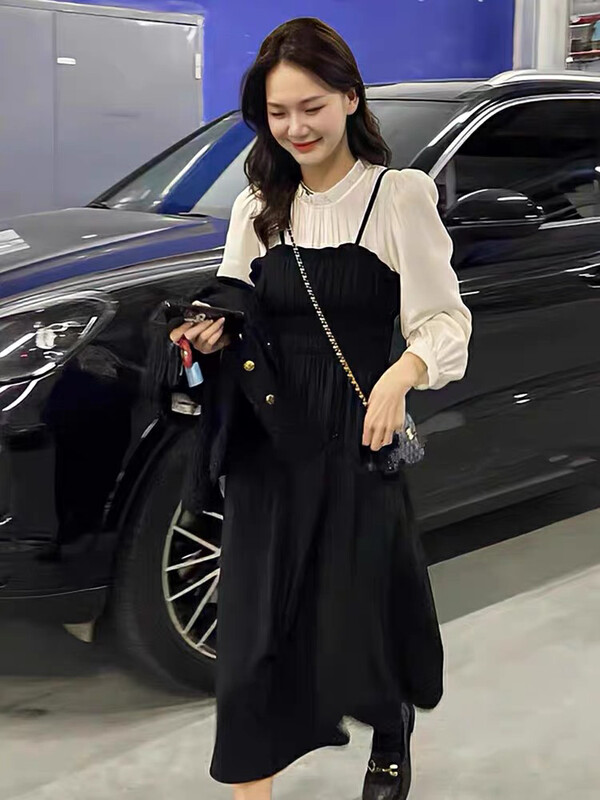 【KIKI STUDIO】Fashion fake two-piece mid-length dress 6890# HJY