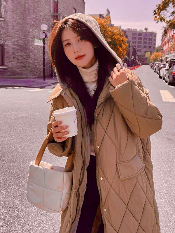 【KIKI STUDIO】Casual Loose Long Comfortable Thick Warm Cotton Jacket (with Removable Hat) 7005# HJY