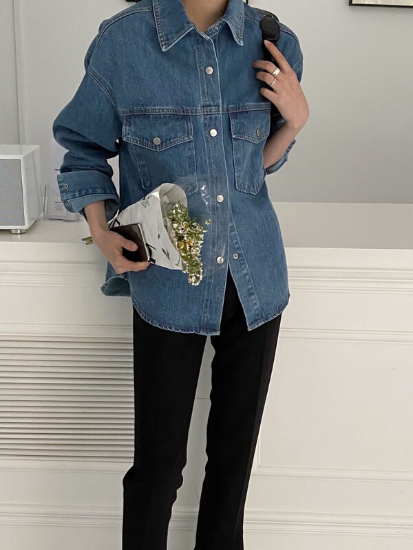 Original price 157.79! New in early spring! [CLEAN SPACE] Korean loose-breasted long-sleeved denim jacket 29758# CLS