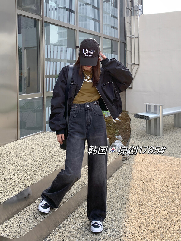 [Korean original] Korean waist design decorative adjustment tube pants jeans 1785-9