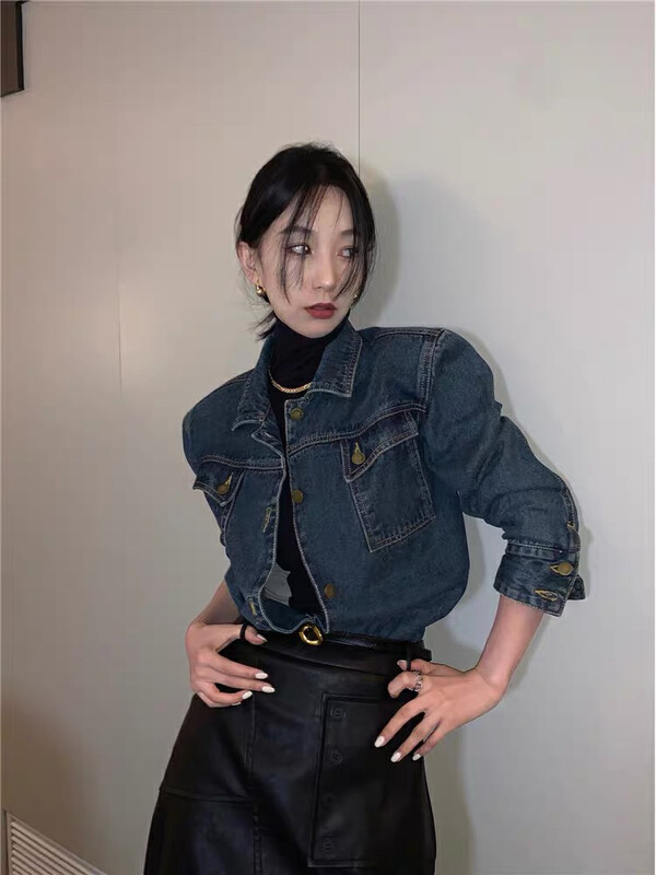 New in autumn!【KIKI STUDIO】Hong Kong-flavored washed denim shirt 6800# HJY