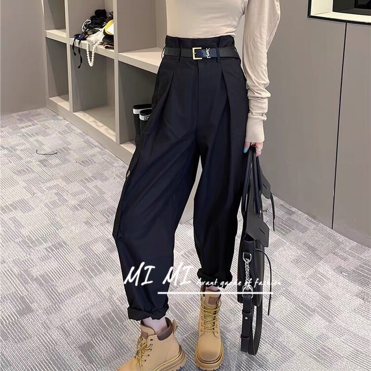 【TAN】High waist simple loose all-match casual pants P3348# JJ