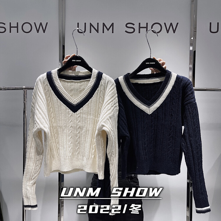 Original price 69.93! New for autumn! [UNM-SHOW] Korean style all-match warm sweater with contrast color edge 6701# WTT