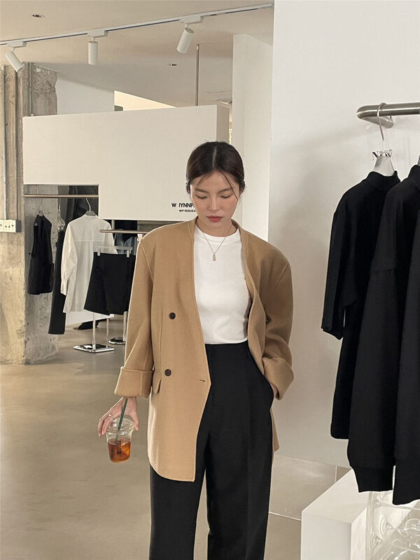 【CLEAN SPACE】High-quality double-breasted loose coat (100 wool) YS1-29063# CQW