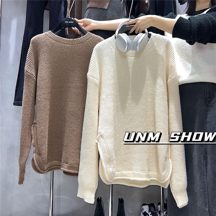 【UNM-SHOW】Slit Pullover Long Sleeve Warm Sweater 6738# WTT