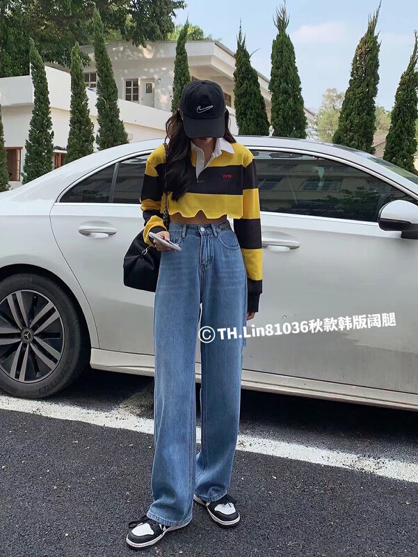 New in autumn!【T.H】Korean loose wide-leg jeans 8103600# LSW