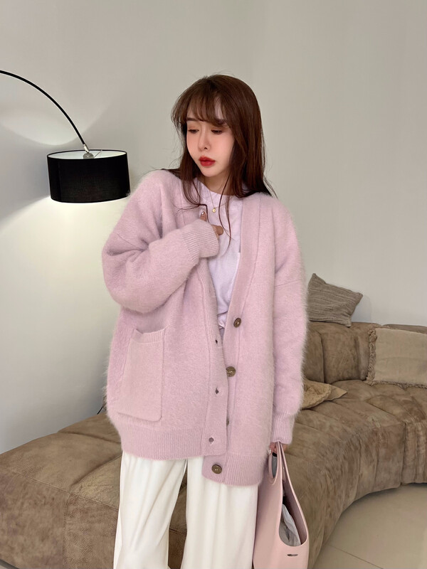 [RIN] Korean high-end lazy rabbit fur large coat knitted cardigan RH2287