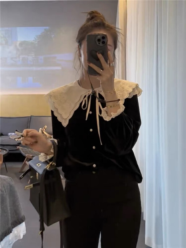 【KIKI STUDIO】Korean Doll Collar Age Reduction Shirt 6936# HJY