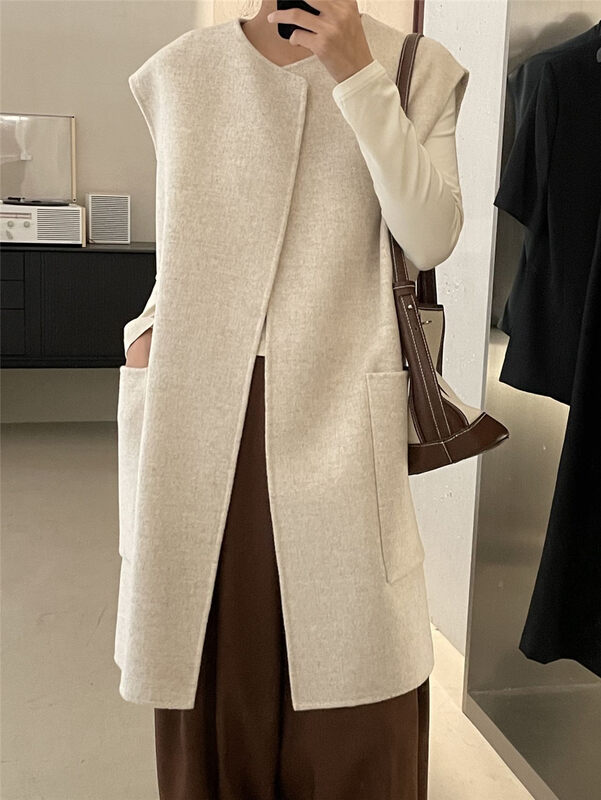 New in autumn! [CLEAN SPACE] textured solid color mid-length cardigan (100 wool) 33535# CQW