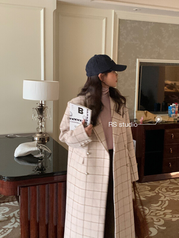 New in winter! [RS] Retro plaid double-breasted fashion coat LL0226# FHX
