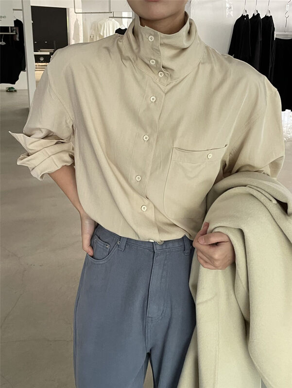 【CLEAN SPACE】Solid color texture high-neck commuter pile collar shirt 35106# CQW