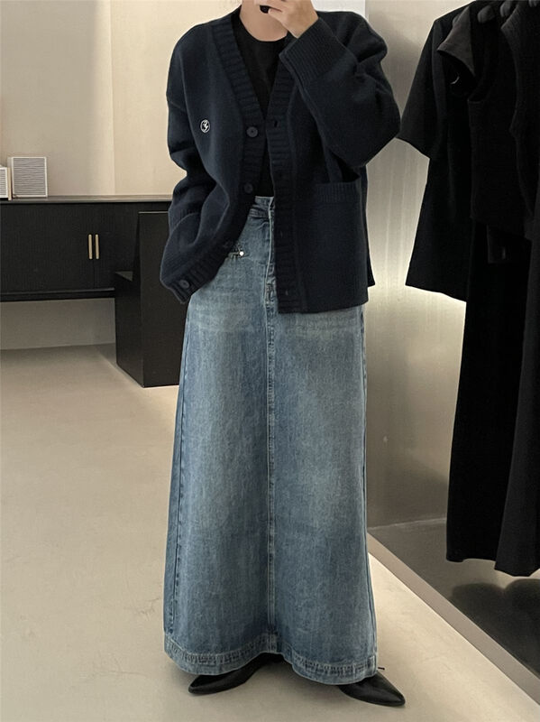 【CLEAN SPACE】Korean high waist long slim denim skirt 33900# CQW