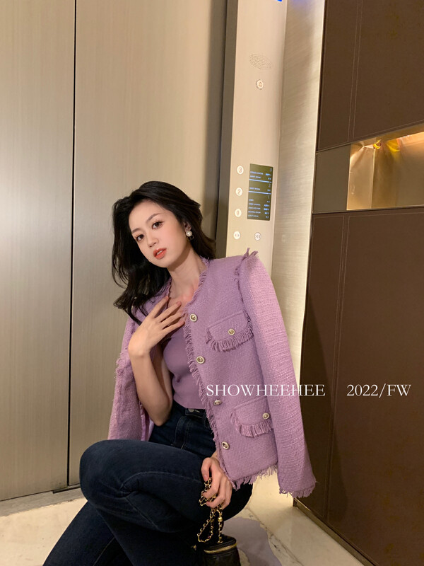 Autumn is new! [Xiu Xixi] Korean version of high-grade fringed edge round neck design all-match small fragrance short coat 363# JHY