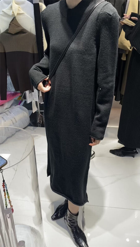 New in winter! [Semi-plain] round neck casual knitted long dress L1095# ZJY