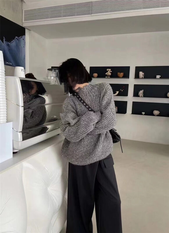 [Semi-plain] high neck half zipper lazy warm sweater 8927# ZJY