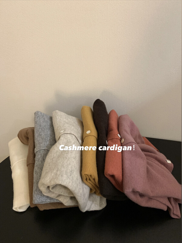 【IMISS】Korean version solid color round neck cashmere knitted cardigan jacket knitted cardigan QK0292# FHX