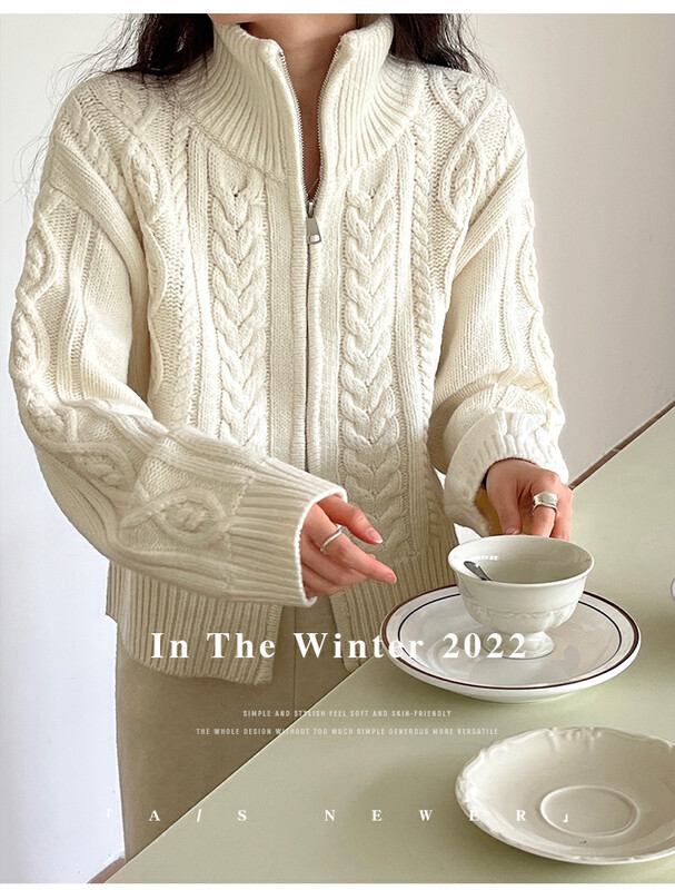 [THE MIND] wool stand-up collar pattern fashion slim cardigan sweater 71511
