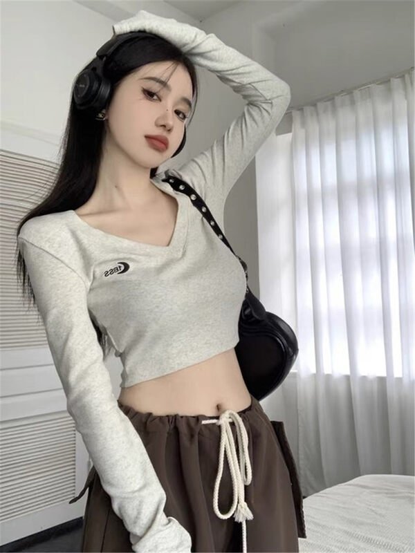 New in autumn! [TAN] round neck short letter shirt T3640# JJ