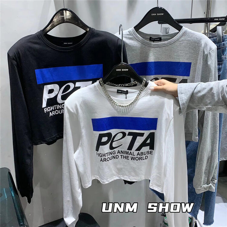 Autumn is new! [UNM-SHOW] round neck graphic print long-sleeved T-shirt (T-shirt only) 6615# WTT