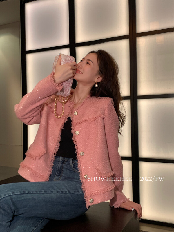 New in autumn! [Xiu Xixi] French retro small fragrant style single-breasted round neck short coat 377# JHY
