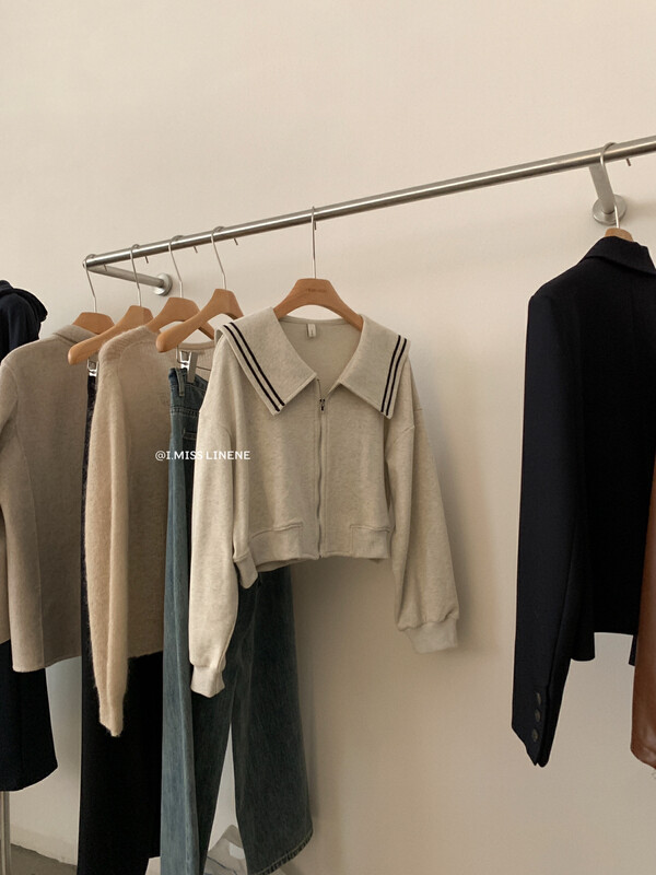 【IMISS】Korean style casual color contrast lapel zipper sweater jacket sweater QK3558# FHX