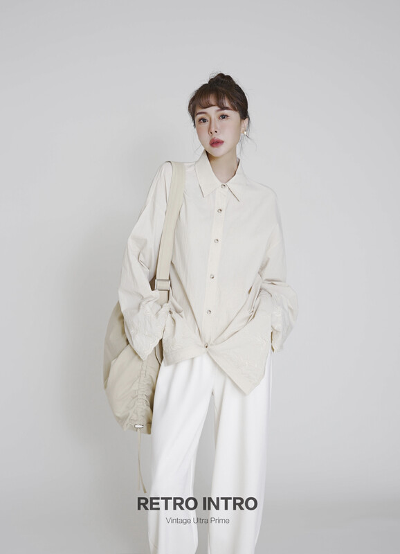 [RIN] Simple casual Japanese heavy industry embroidered shirt R21397