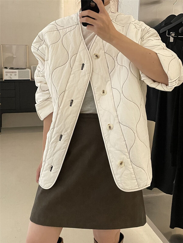【CLEAN SPACE】Korean style contrast color stitch design loose warm cotton jacket 33501# CQW