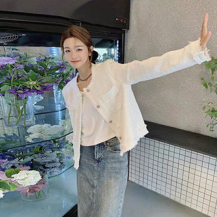 Autumn is new!【KIKI STUDIO】Korean version of simple small fragrance short coat 6840# HJY