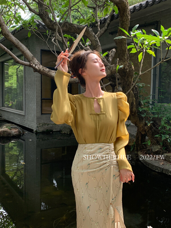 New in early autumn! [Xiu Xixi] New Chinese style shirt with buttoned hollow 9250# JHY