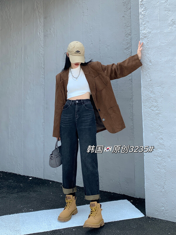 [Korean original] Korean simple towel bottom casual jeans winter style new 3235