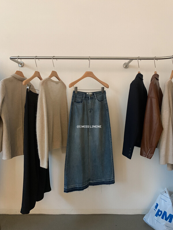 【IMISS】Retro distressed raw edge denim skirt QK7980# FHX