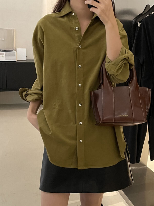 New in autumn!【CLEAN SPACE】Solid color loose casual commuter shirt 32796# CQW